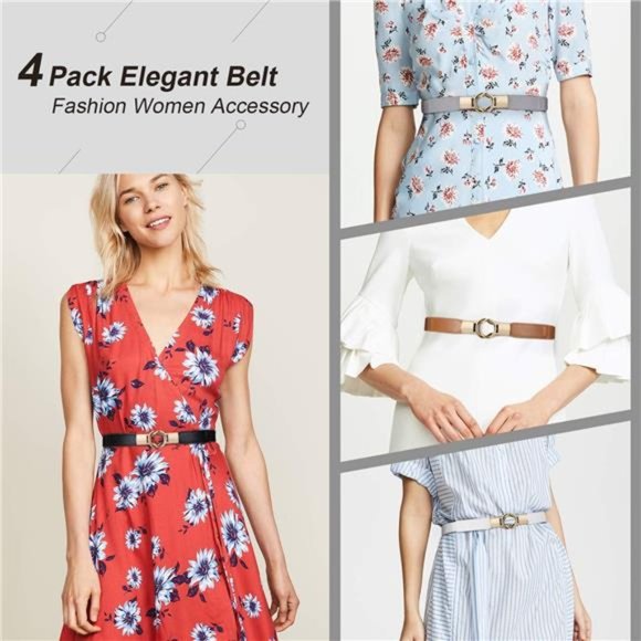 Women Skinny Belt for Dresses Retro Stretch Ladies Waist Belt Plus Size Set of 4 - Picture 5 of 6